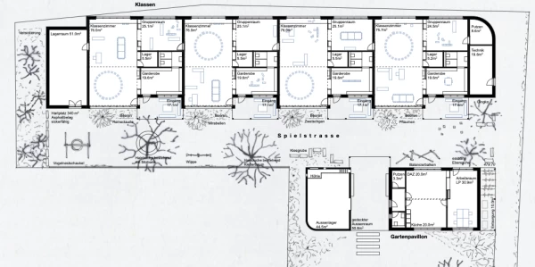 Grundriss Gebäude mit Erweiterung um vierte Einheit